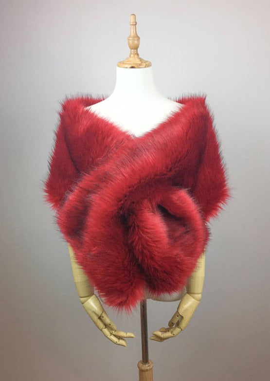 Fur Shawl in Wine Red