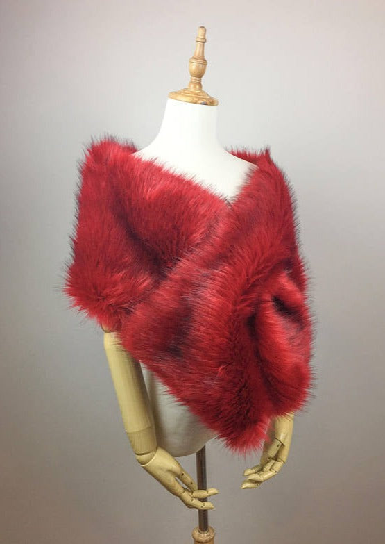Fur Shawl in Wine Red