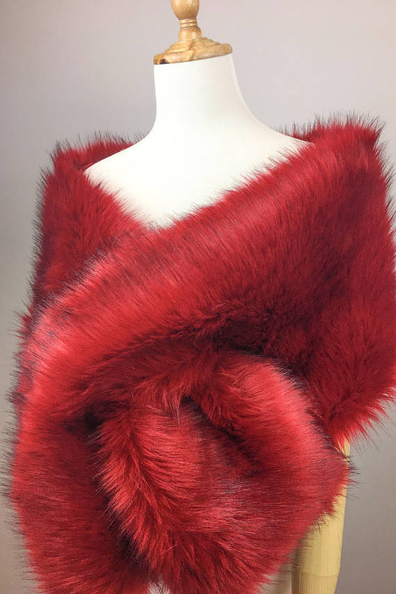 Fur Shawl in Wine Red