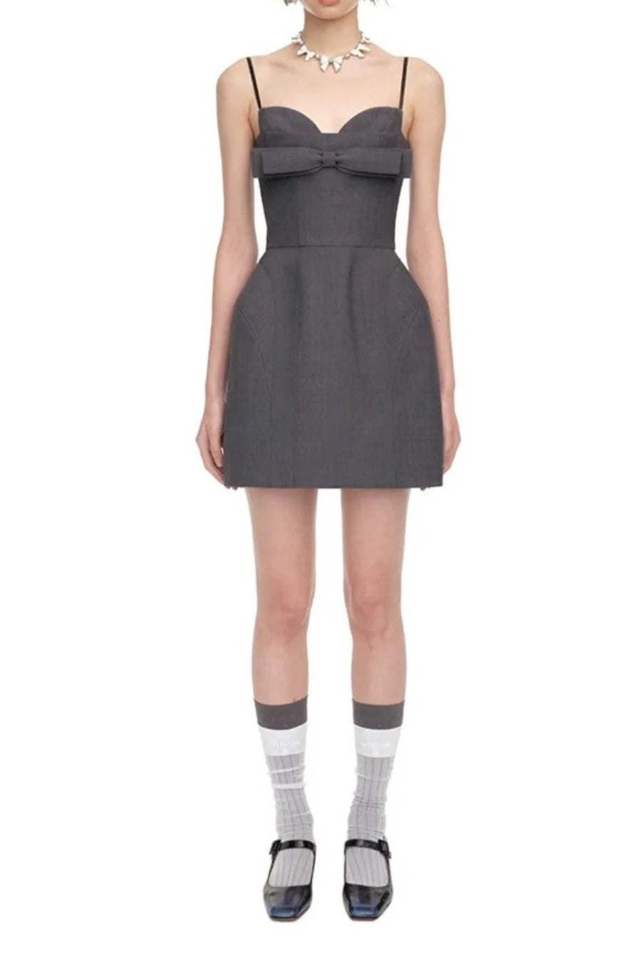 Bow-Embellished Mini Dress in Grey