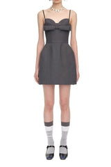 Bow-Embellished Mini Dress in Grey