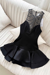 Sequin Ruched Hem Mini Dress in Black