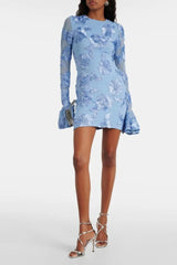 Floral-Embroidered Mesh Mini Dress In Blue