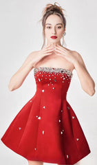 Red Crystal Embellished Mini Dress