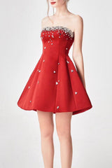 Red Crystal Embellished Mini Dress