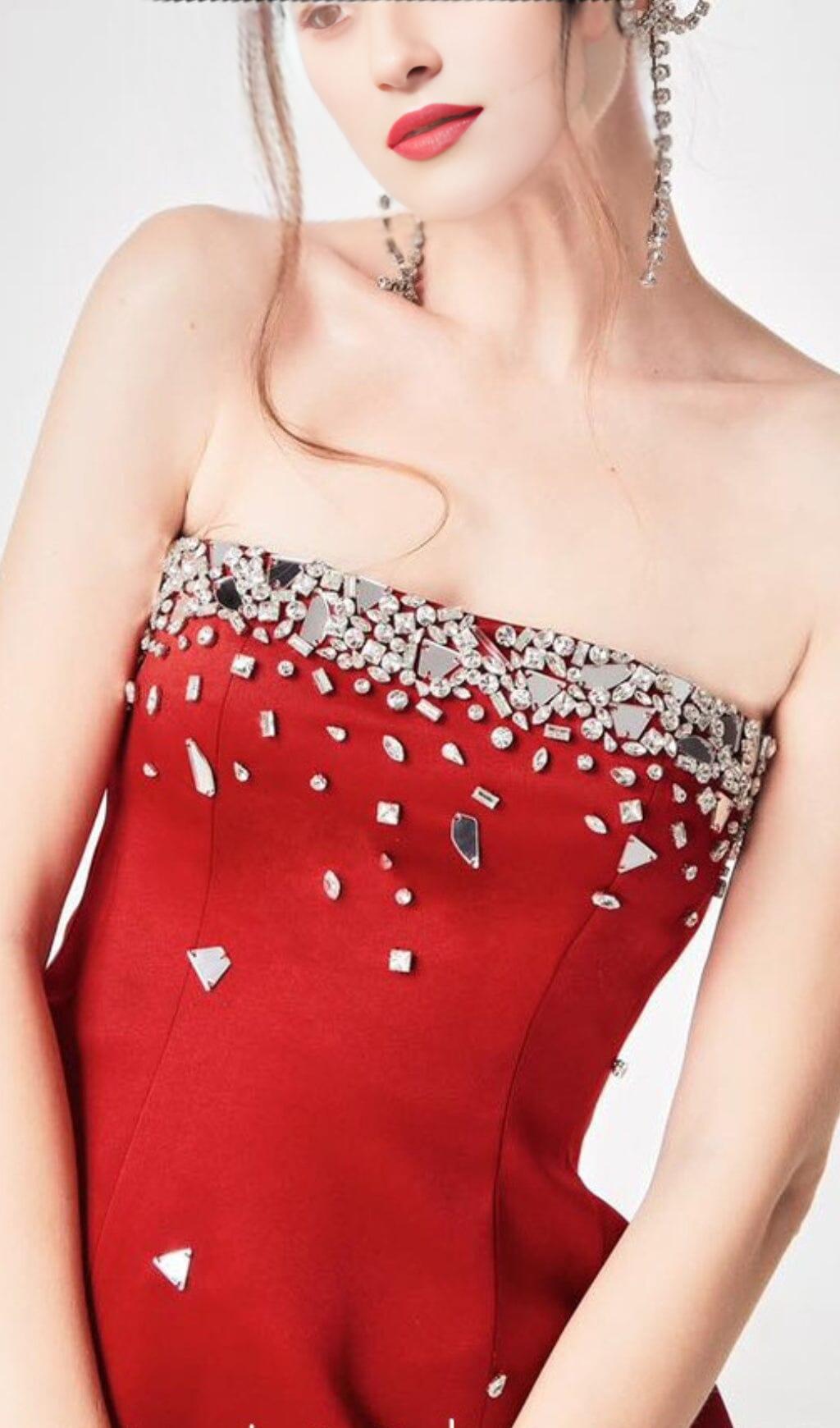 Red Crystal Embellished Mini Dress