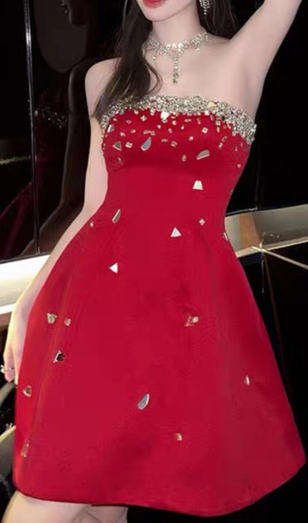 Red Crystal Embellished Mini Dress