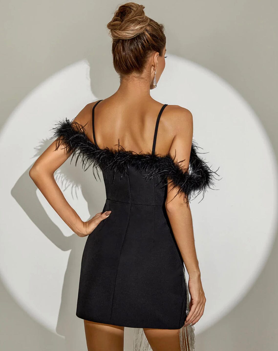 Diamond Chain Tassel Mini Dress In Black