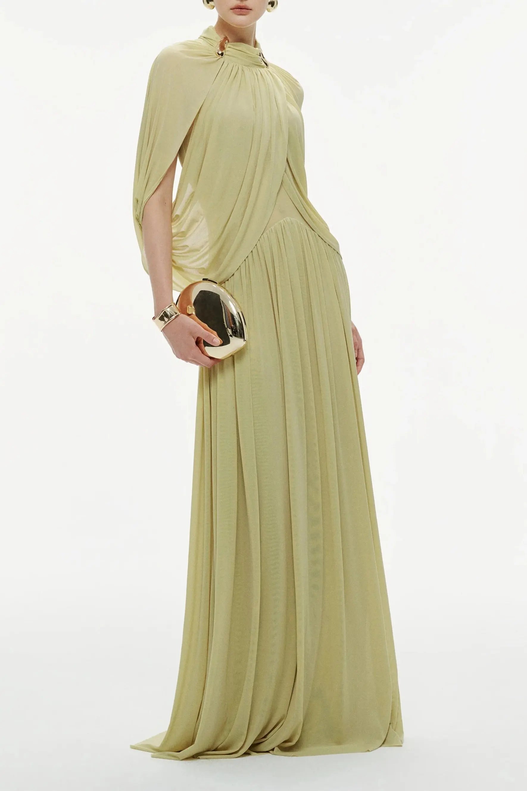 Green Cape Sleeve Knit Maxi Dress