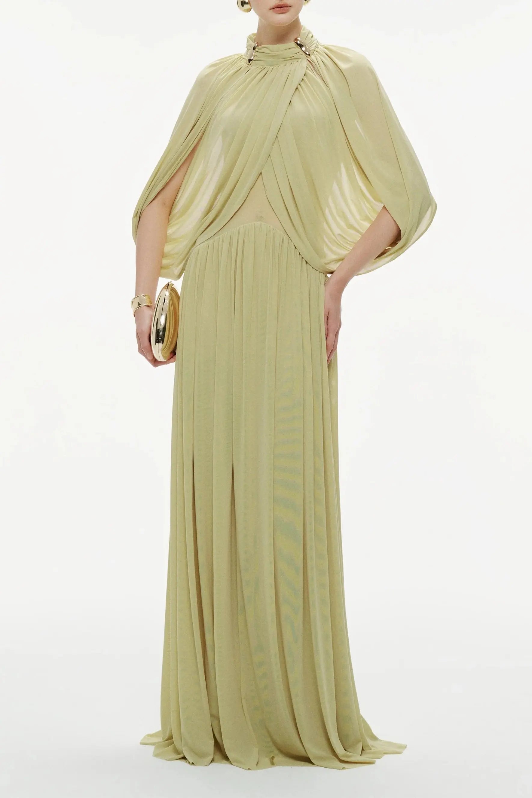 Green Cape Sleeve Knit Maxi Dress