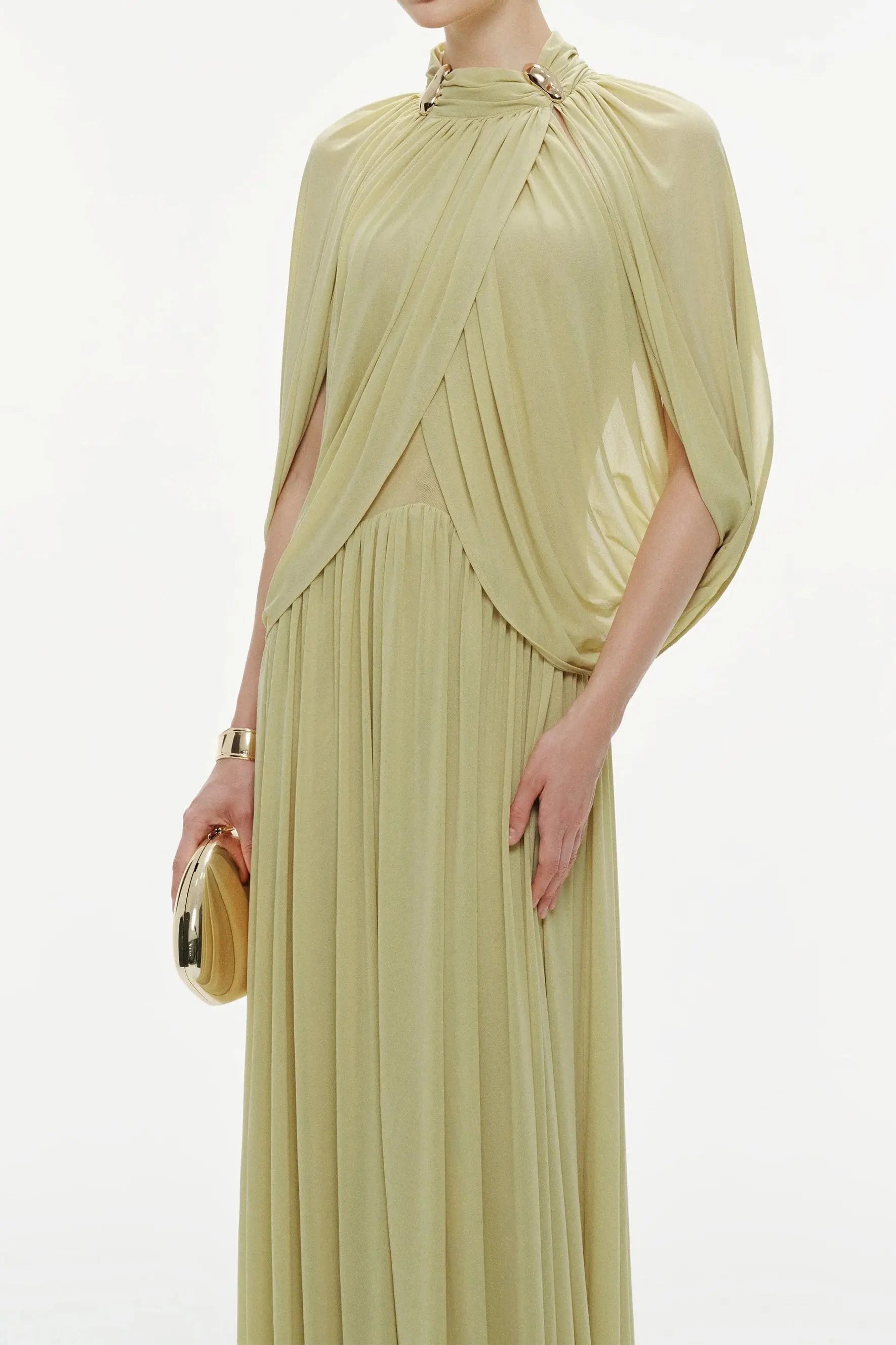Green Cape Sleeve Knit Maxi Dress