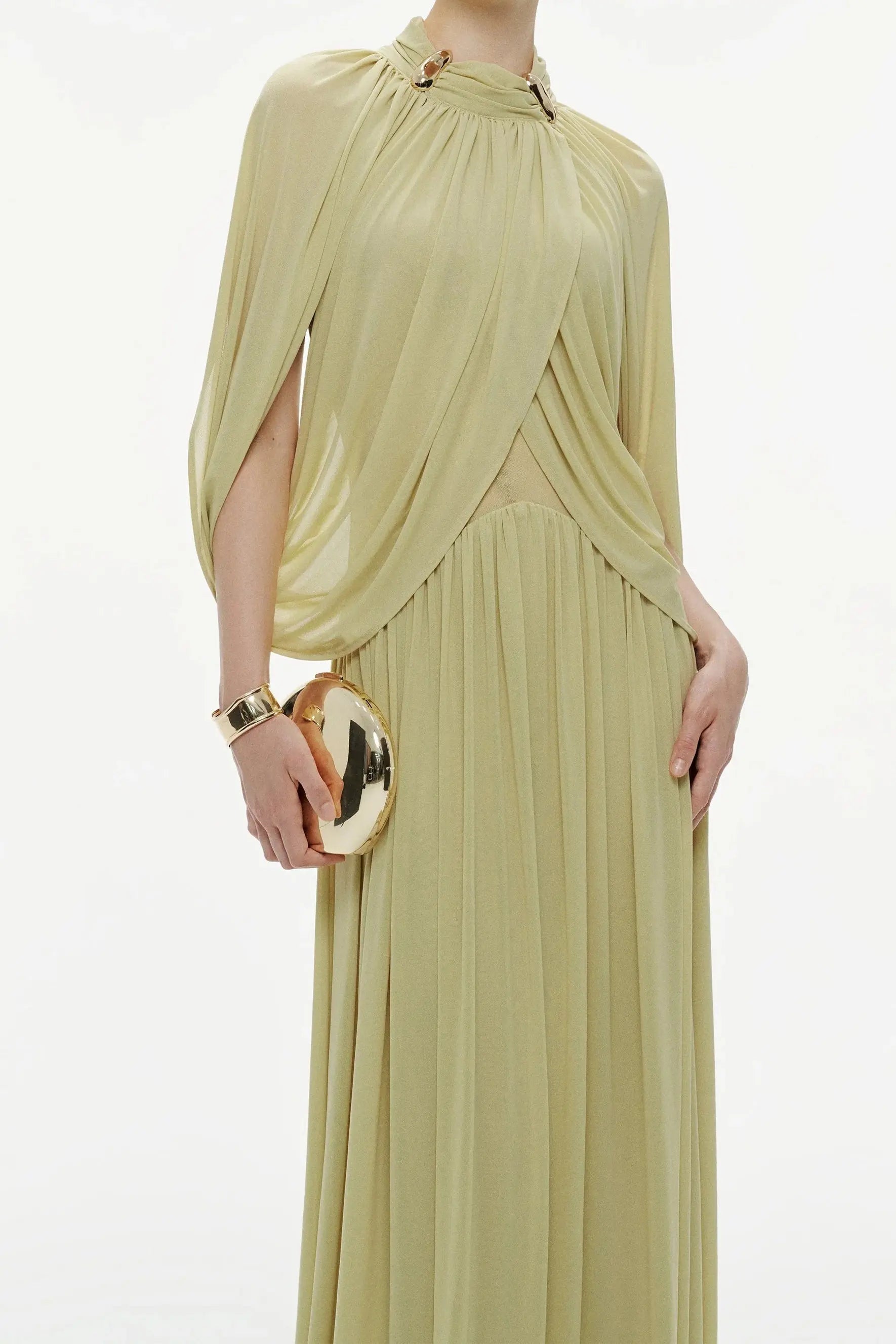 Green Cape Sleeve Knit Maxi Dress