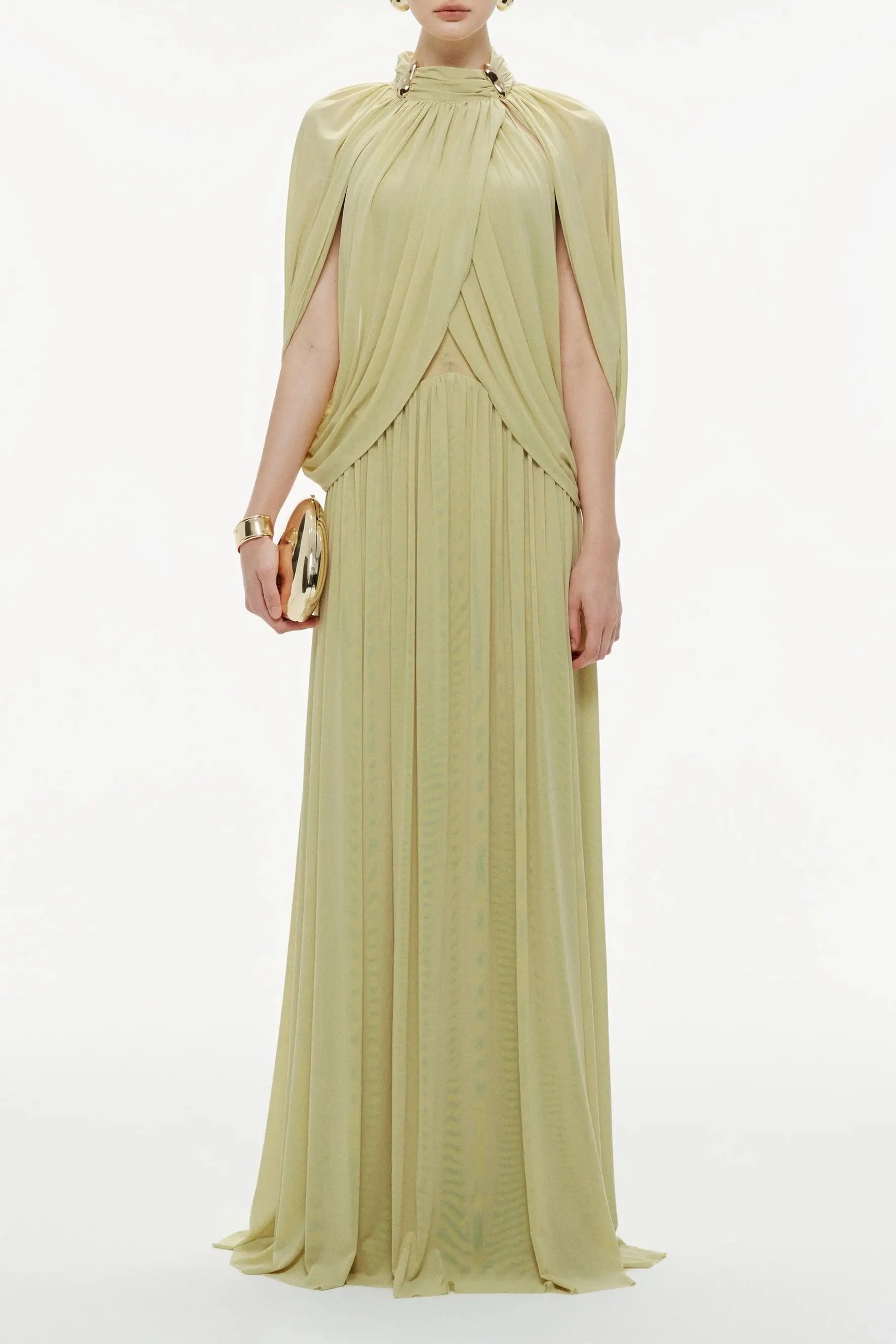 Green Cape Sleeve Knit Maxi Dress