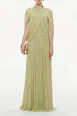 Green Cape Sleeve Knit Maxi Dress