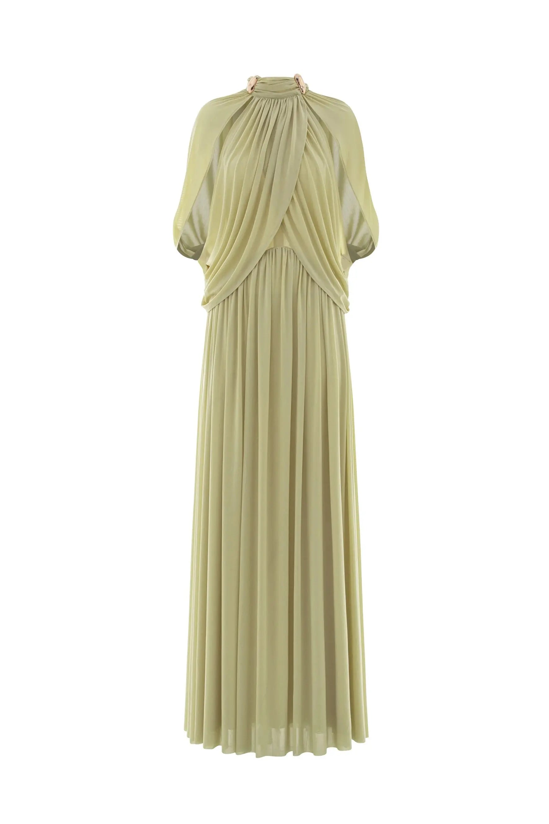 Green Cape Sleeve Knit Maxi Dress