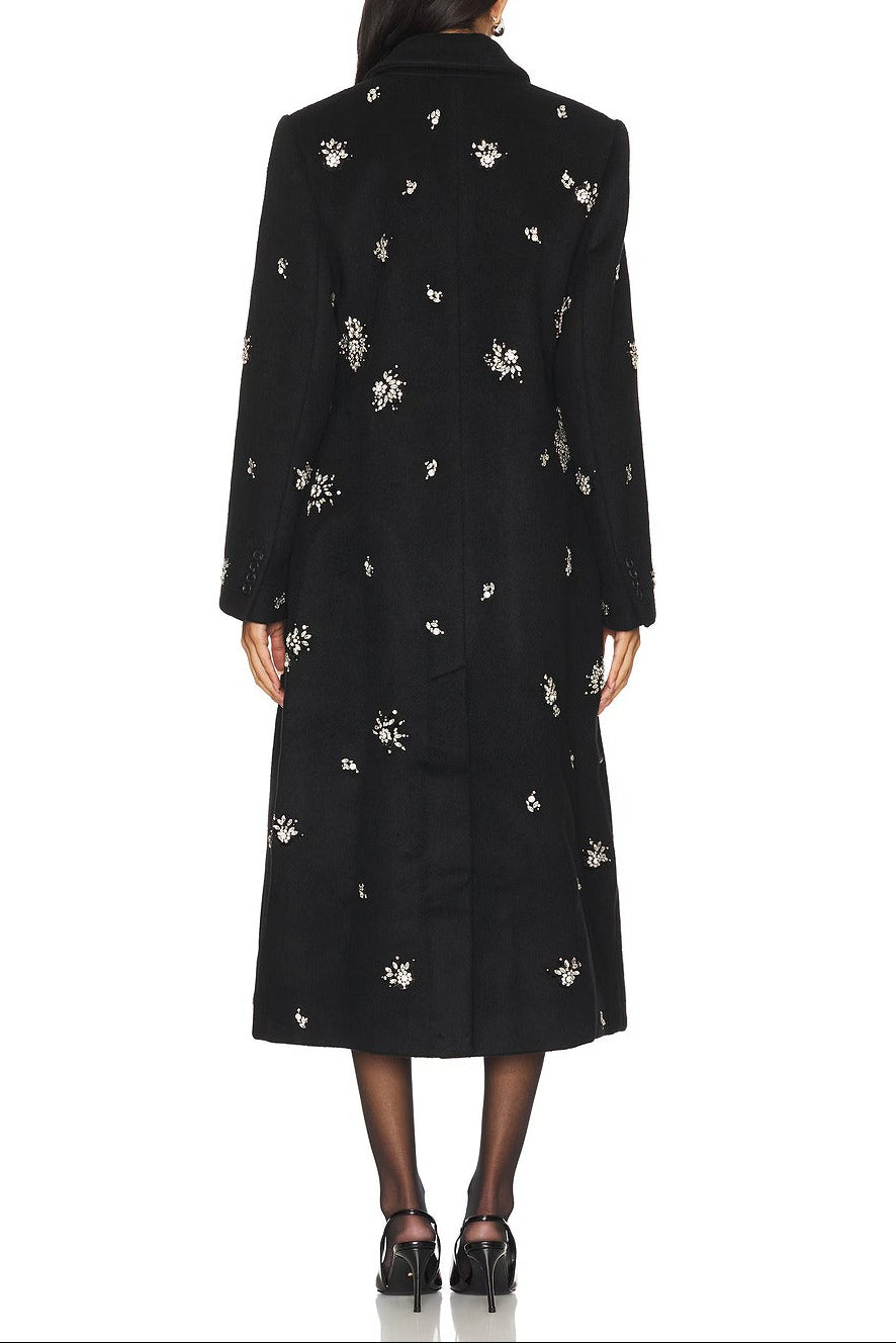 Crystal Embellished Coat in Black