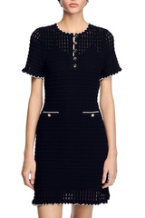 Hollow Knit Mini Dress in Black