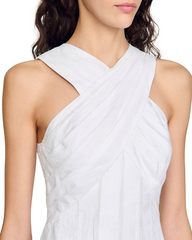 High Crossover V-Neck Maxi Dress in White