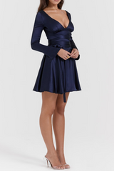 Plunge V-Neck Mini Dress in Navy
