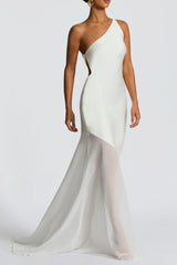 Lace-up Beveled Back Satin Maxi Dress in Ivory