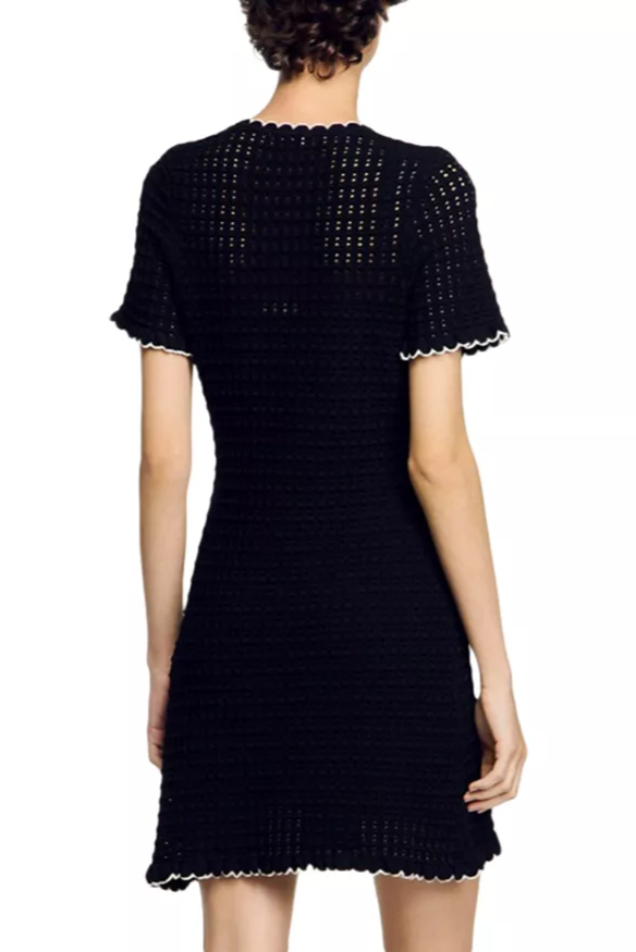 Hollow Knit Mini Dress in Black