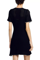 Hollow Knit Mini Dress in Black