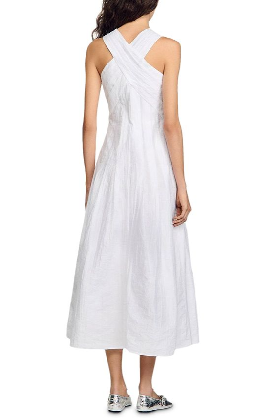 High Crossover V-Neck Maxi Dress in White