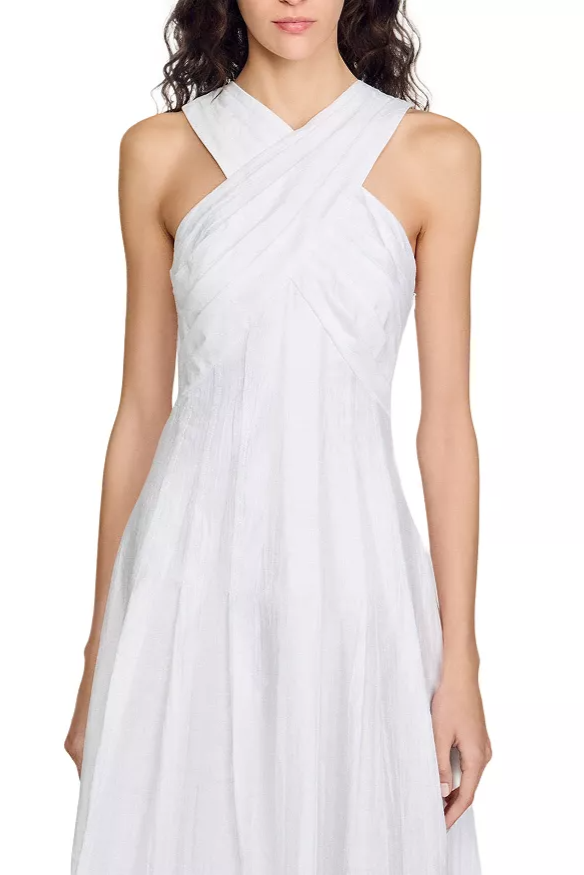 High Crossover V-Neck Maxi Dress in White