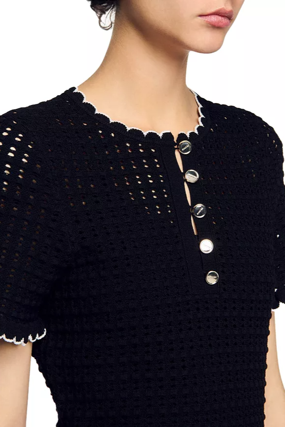 Hollow Knit Mini Dress in Black