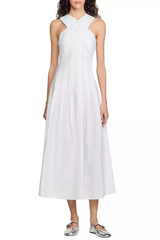 High Crossover V-Neck Maxi Dress in White