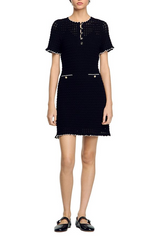 Hollow Knit Mini Dress in Black