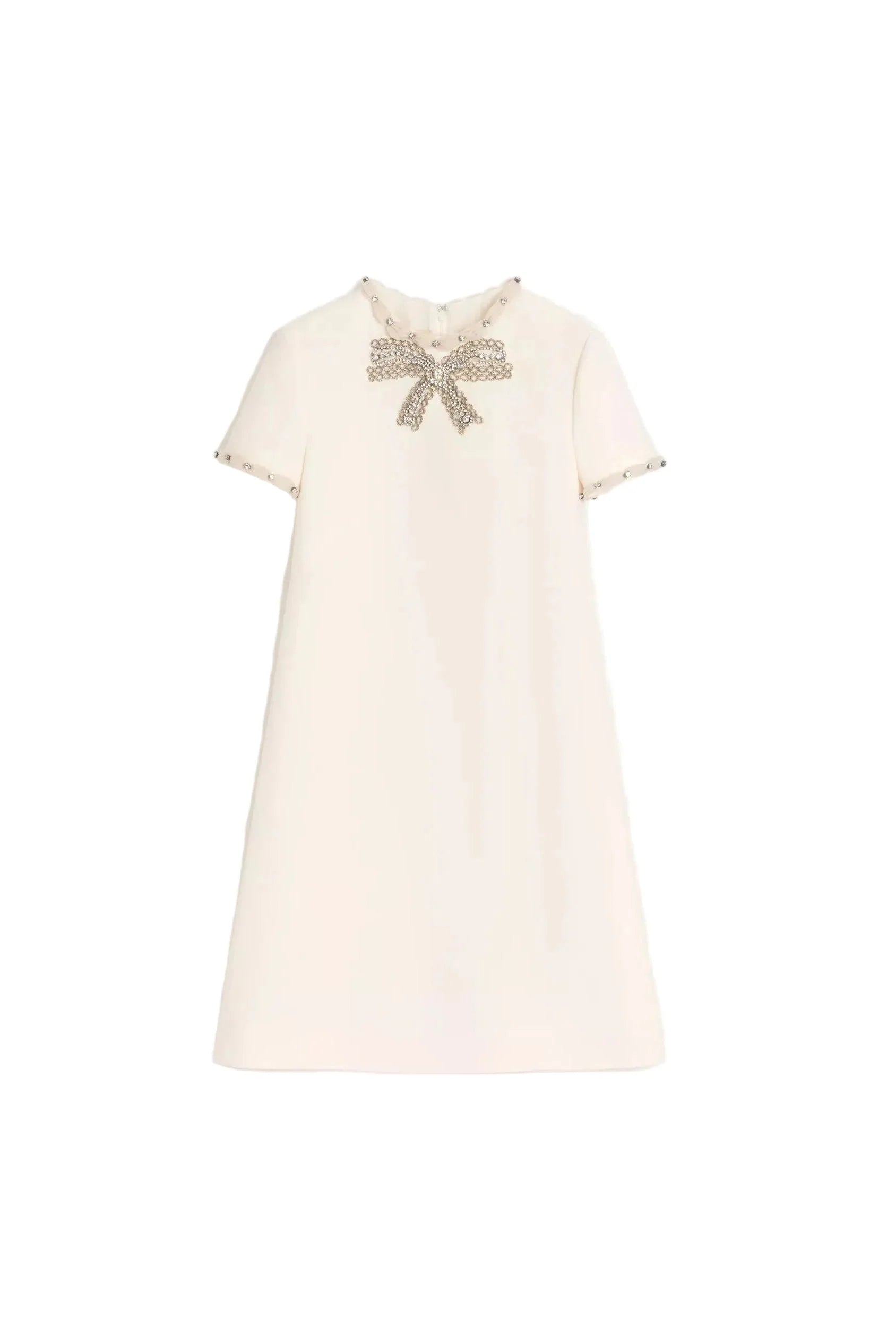 Rhinestone Embroidered Crepe Mini Dress in Ivory
