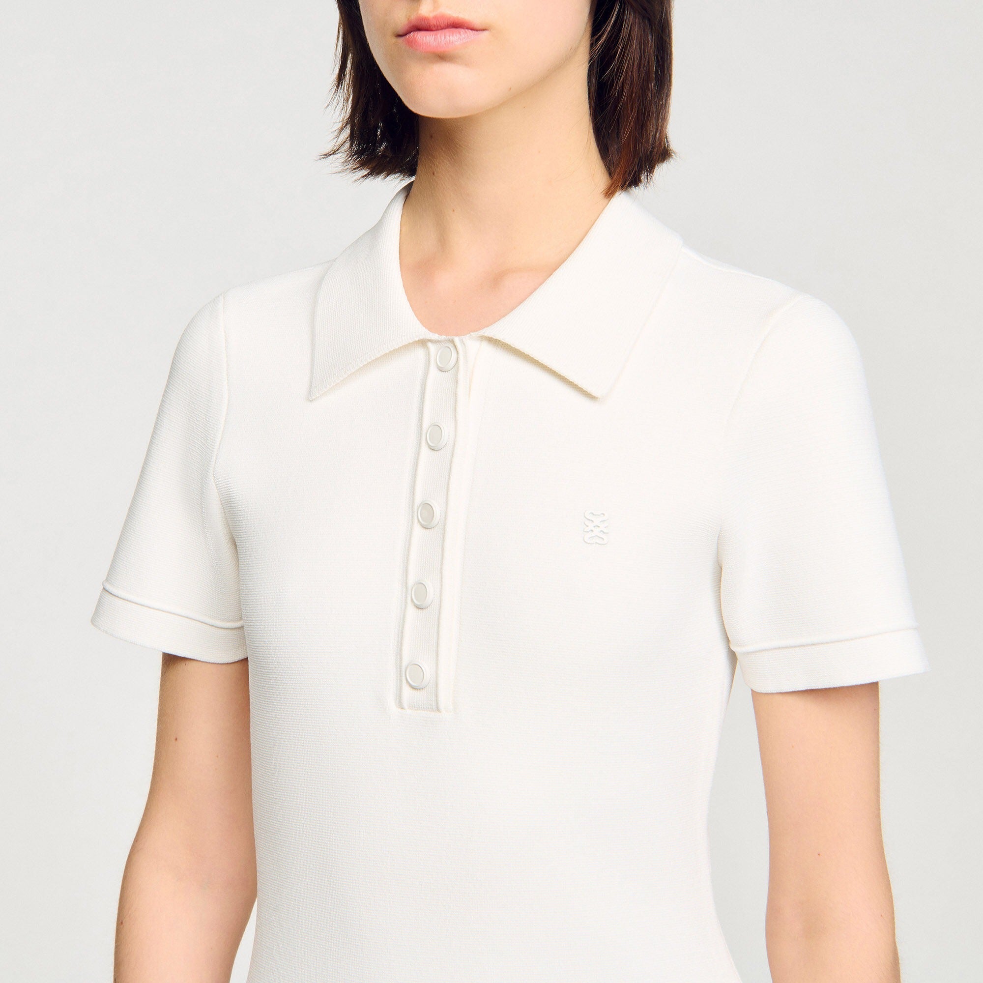 White Mini Knit Dress with Polo Neck