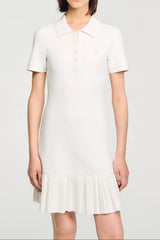 White Mini Knit Dress with Polo Neck
