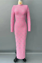 Pink Straight Cut Diamond Maxi Dress
