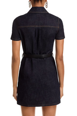 Denim Crystal Trim Mini Dress in Black