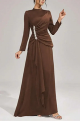 Long Sleeves with Beading Maxi Dress in Brown