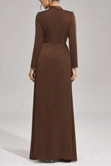 Long Sleeves with Beading Maxi Dress in Brown