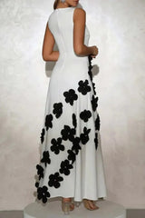 3D Flower A-Line Maxi Dress in White