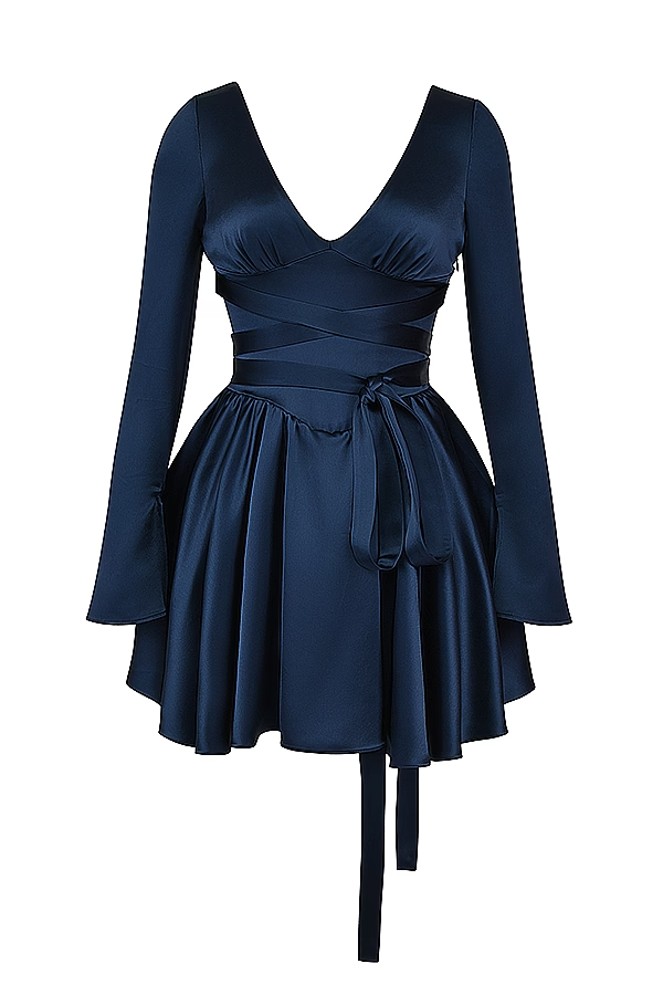 Plunge V-Neck Mini Dress in Navy