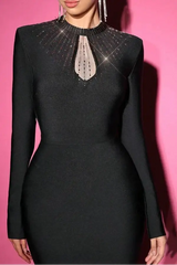 Black Mesh Rhinestones Embellished Bodycon Bandage maxi dress