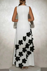 3D Flower A-Line Maxi Dress in White