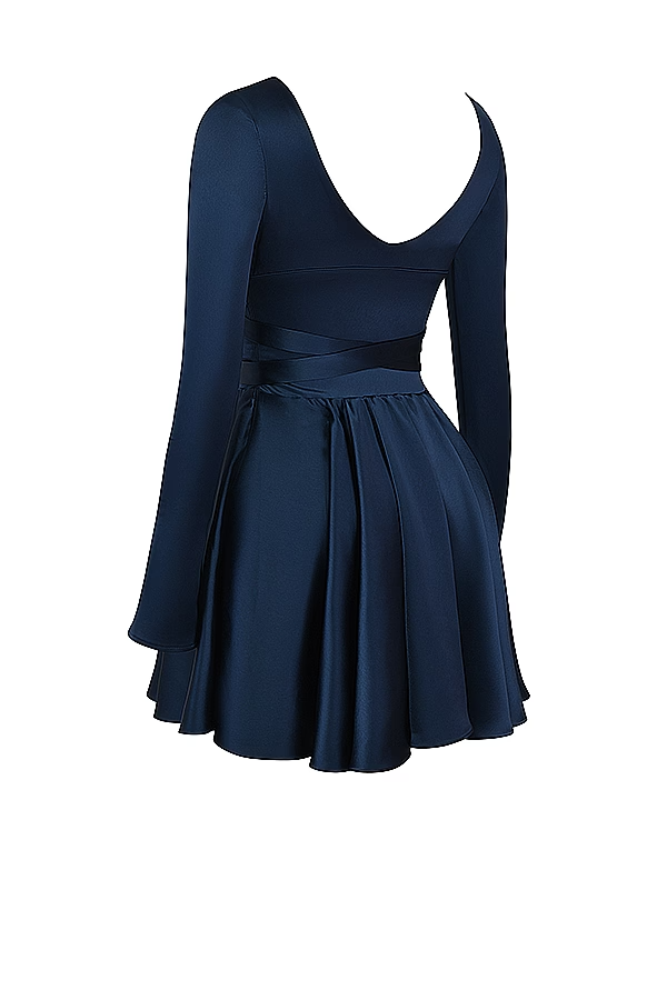 Plunge V-Neck Mini Dress in Navy