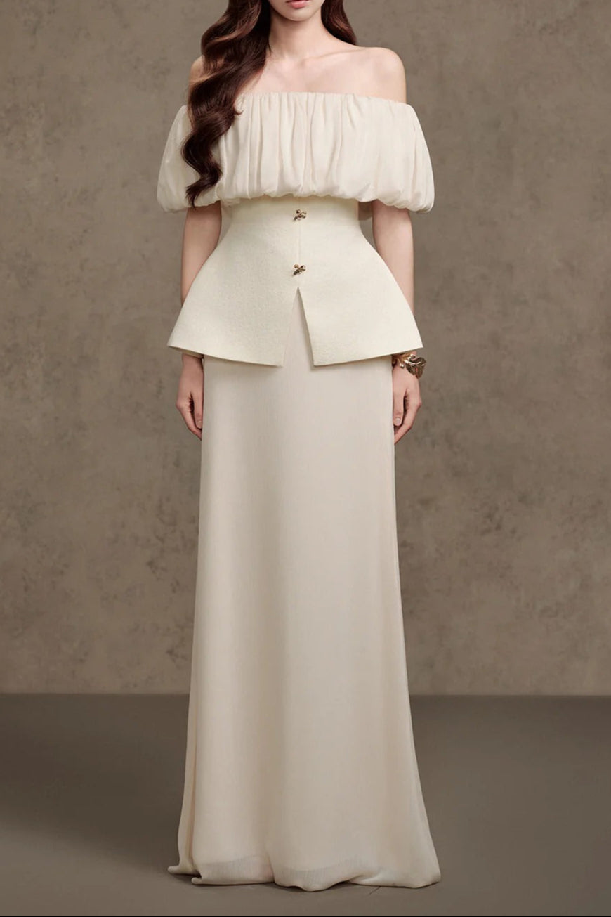 Straight Plain Foam Silk Maxi Dress in White