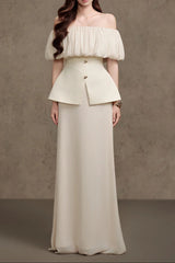Straight Plain Foam Silk Maxi Dress in White