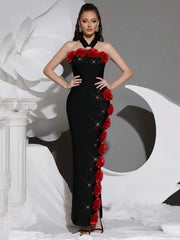 Flower Bandage Maxi Dress in Black
