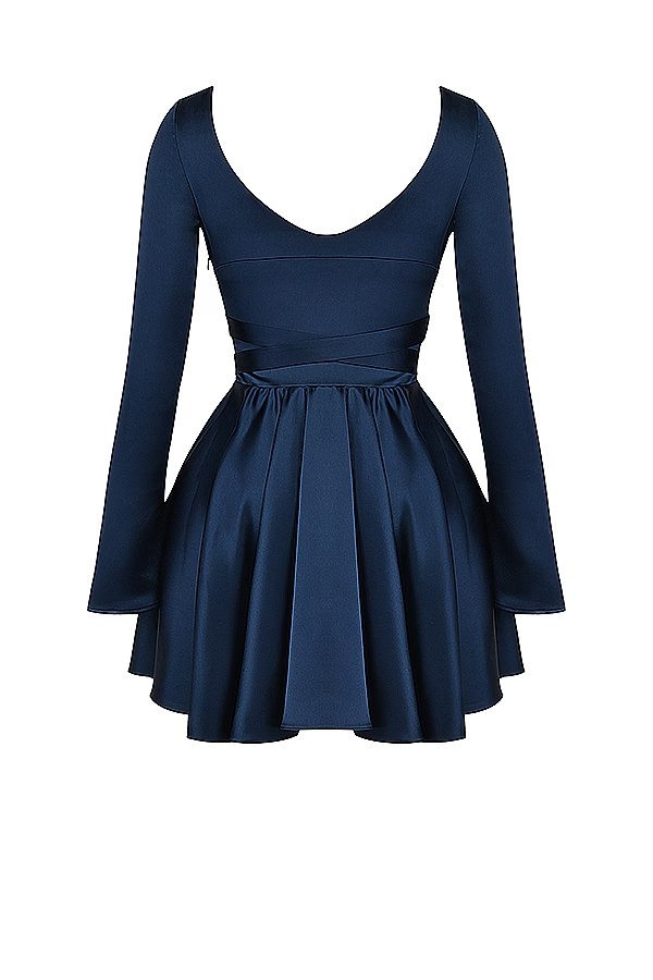 Plunge V-Neck Mini Dress in Navy