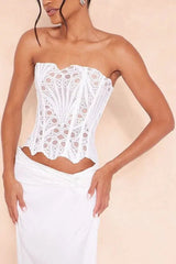White Textured Sheer Floral Lace Corset