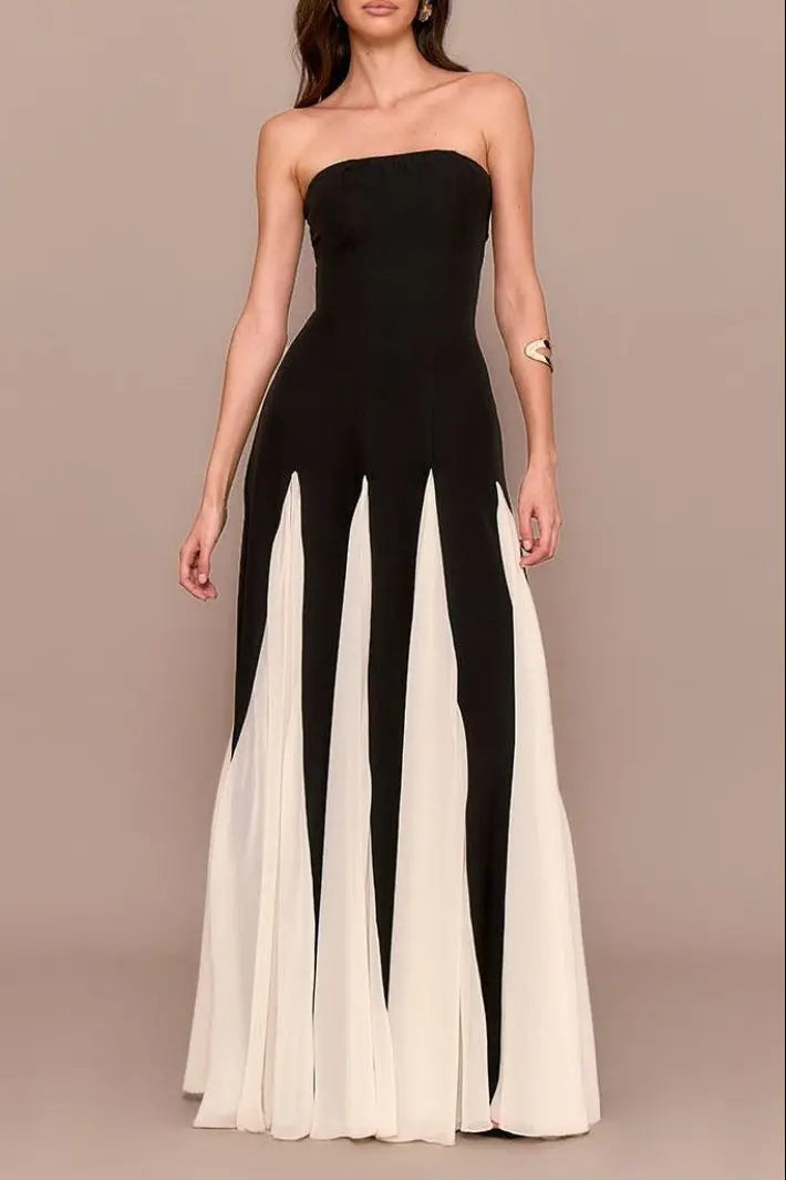 Black Bandeau Contrast Maxi Dress