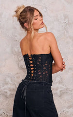 Black Textured Sheer Floral Lace Corset